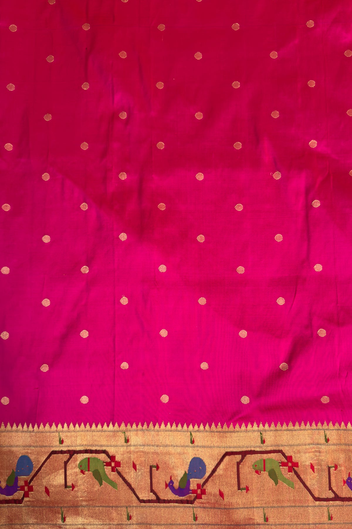Hot Pink Handloom Brocade Peacock Border Paithani