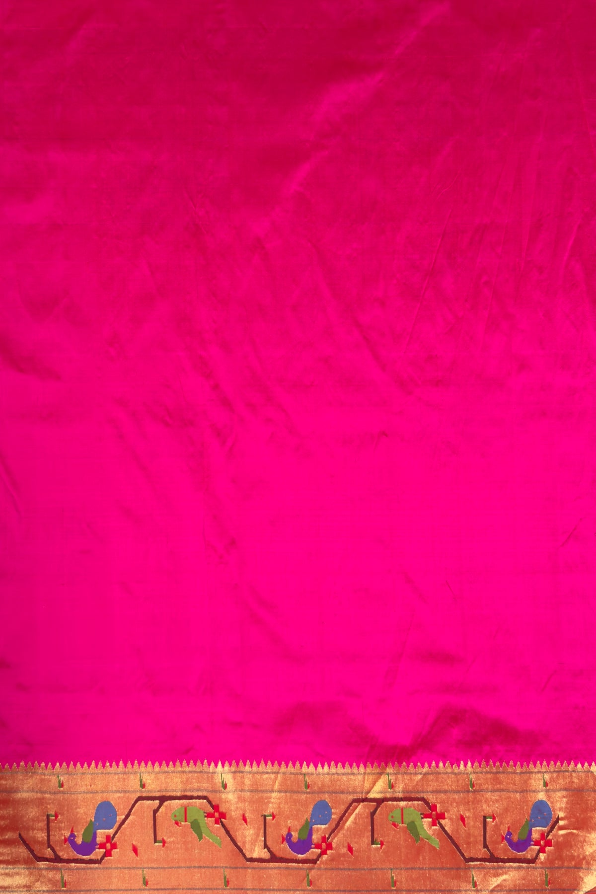 Hot Pink Handloom Brocade Peacock Border Paithani