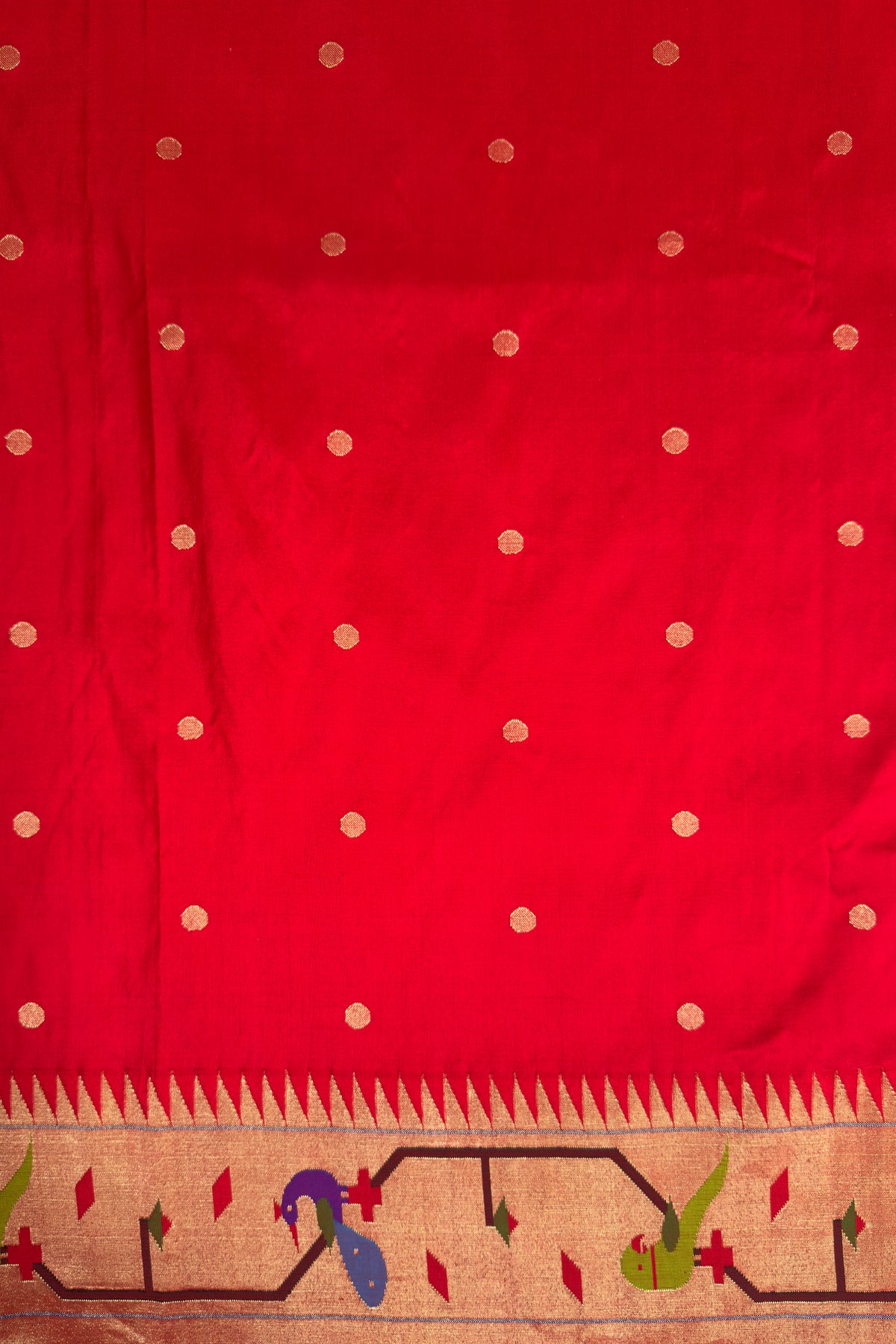 Red Handloom Brocade Peacock Border Paithani