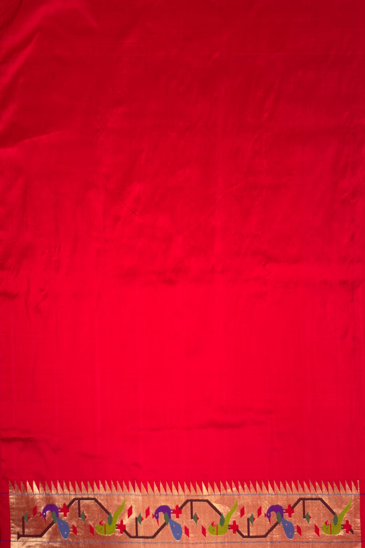 Red Handloom Brocade Peacock Border Paithani
