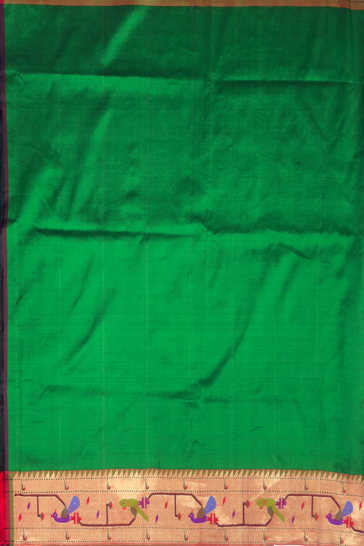 Bottle Green Handloom Brocade Peacock Border Paithani