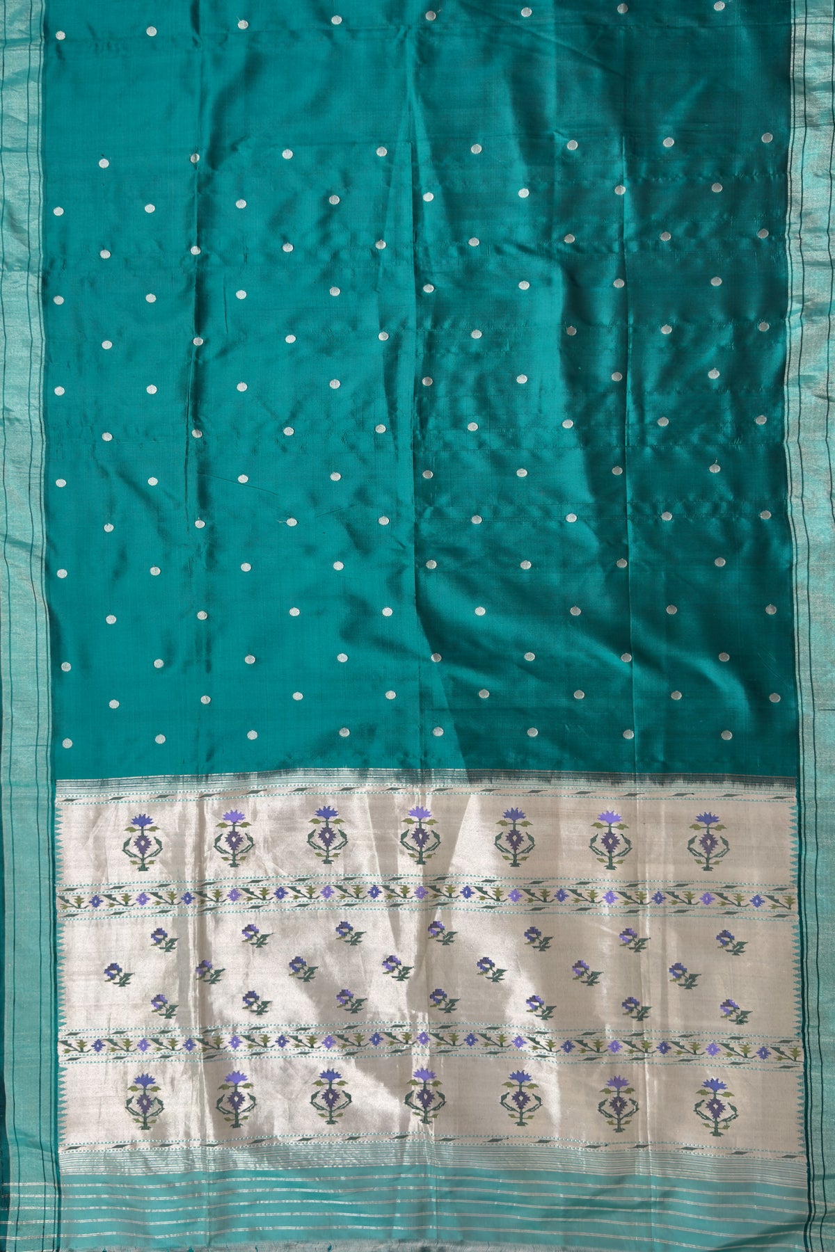 Teal Blue Vintage Asawali Handloom Paithani