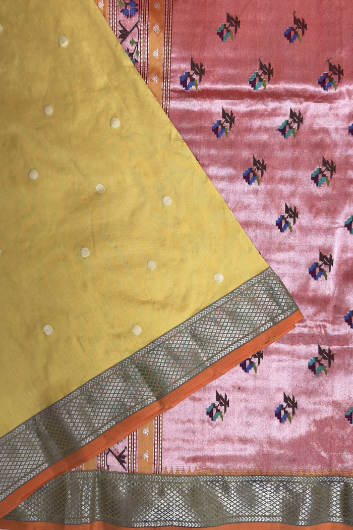 Mustard Yellow Vintage Asawali Handloom Paithani