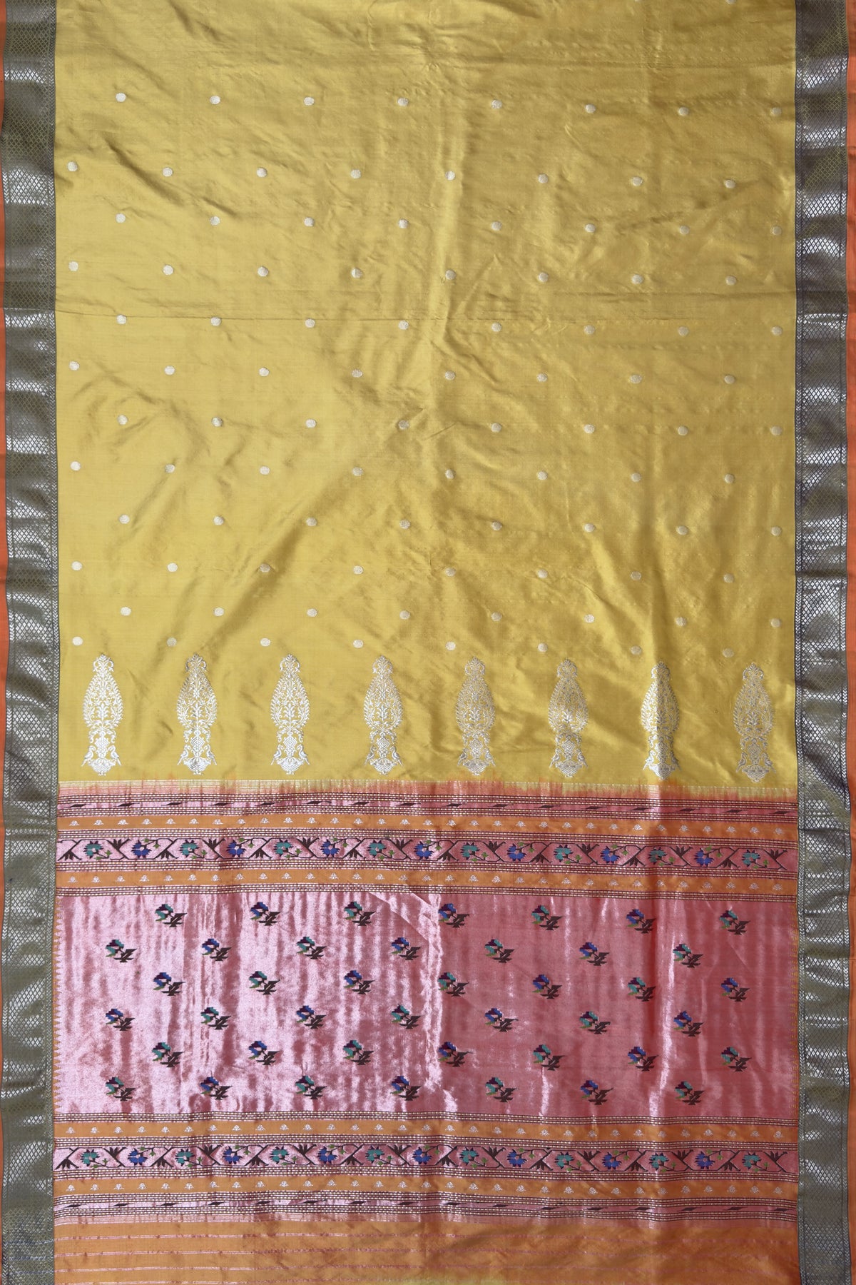 Mustard Yellow Vintage Asawali Handloom Paithani