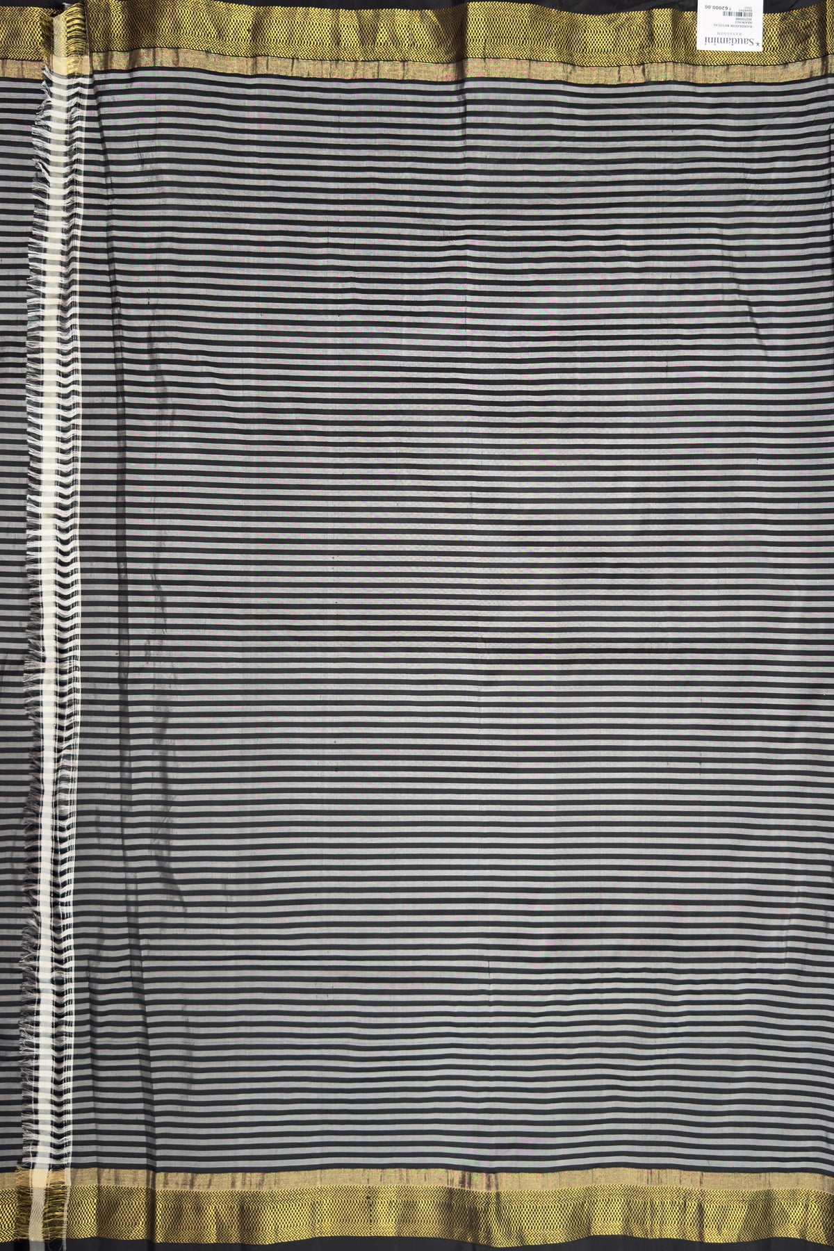 Black and white Striped Vintage Asawali Handloom Paithani
