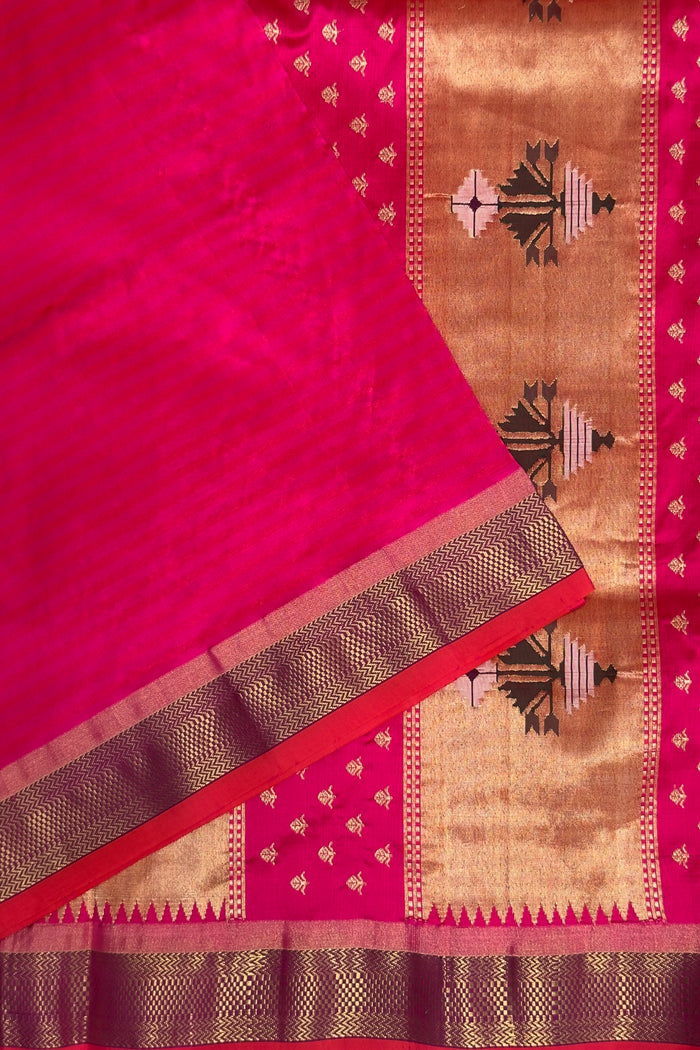 Pink Striped Vintage Asawali Handloom Paithani