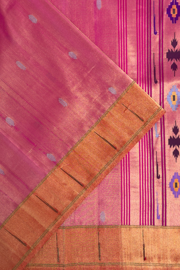 Pink Pure Silk Handloom Tissue Paithani Saree