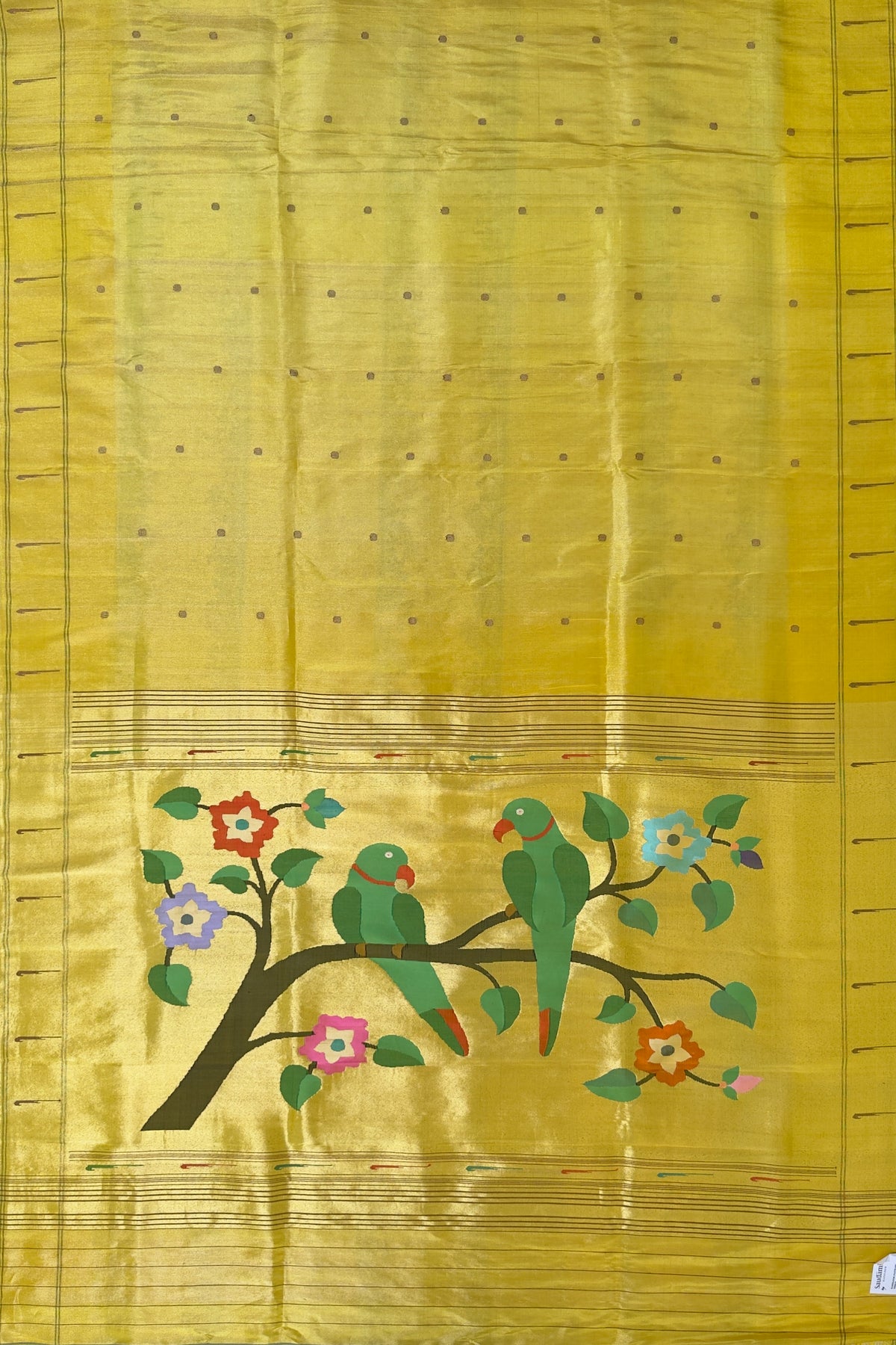 Lemon Yellow Pure Silk Handloom Tissue Paithani Saree