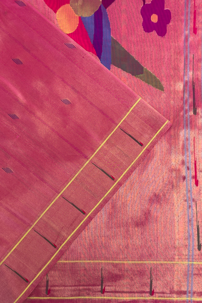 Pink Pure Silk Handloom Tissue Paithani Saree