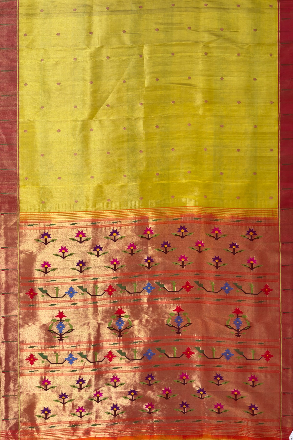 Lemon Yellow Pure Silk Handloom Tissue Paithani Saree