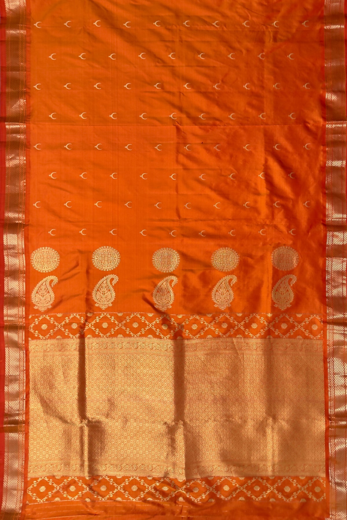 Orange Vintage Pure Silk Handloom Paithani Chandrakala