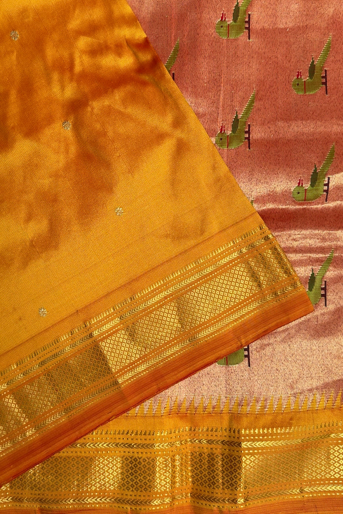 Mango Yellow Pure Silk Handloom Parrot Pallu Paithani
