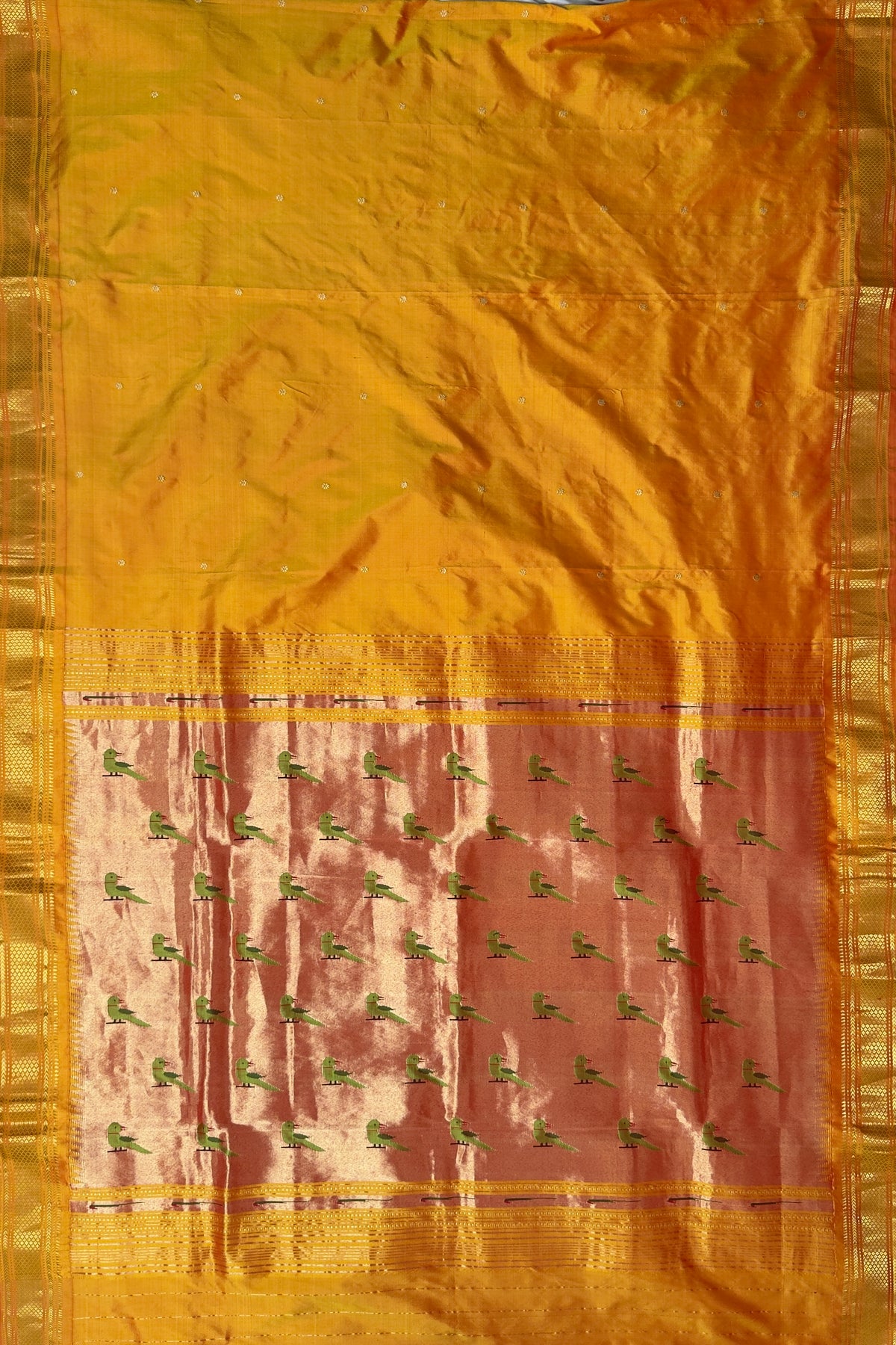 Mango Yellow Pure Silk Handloom Parrot Pallu Paithani
