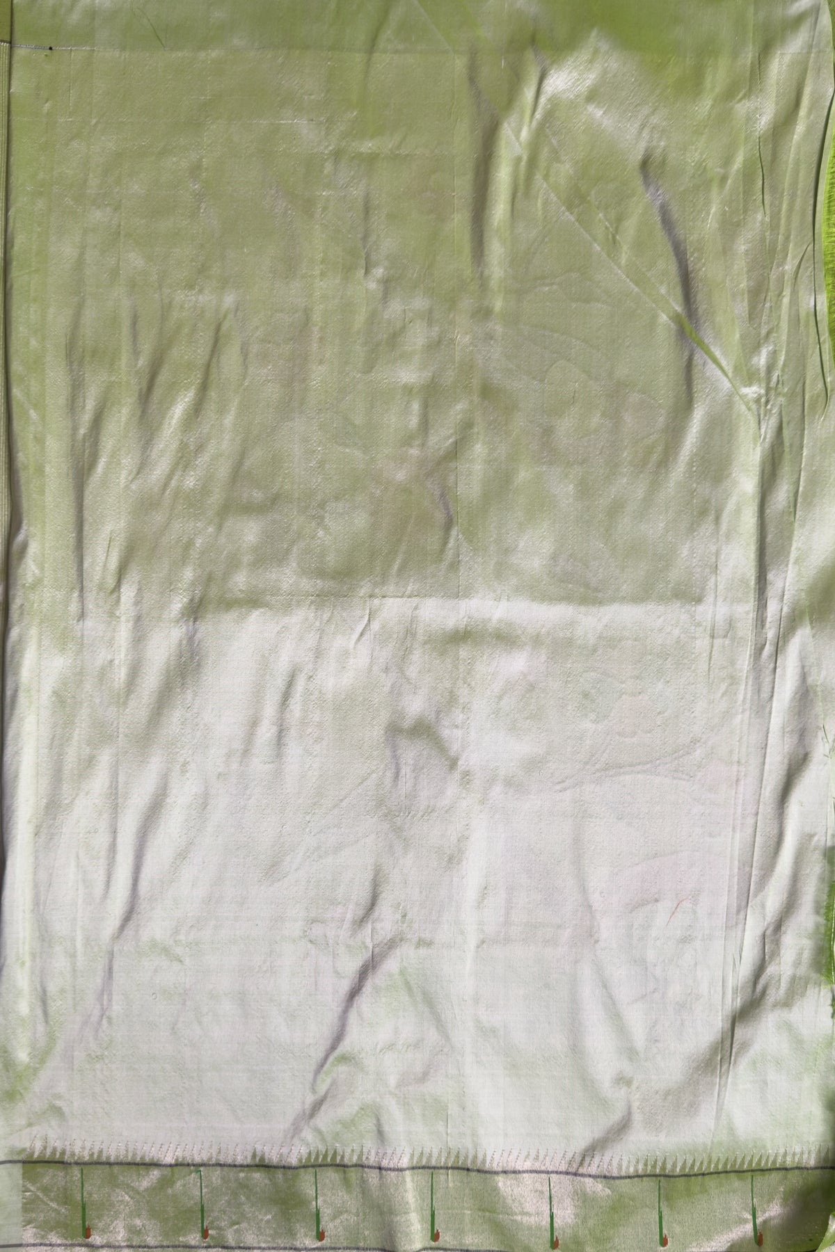 Parrot Green Pure Silk Handloom Tissue Paithani Saree with Stripes
