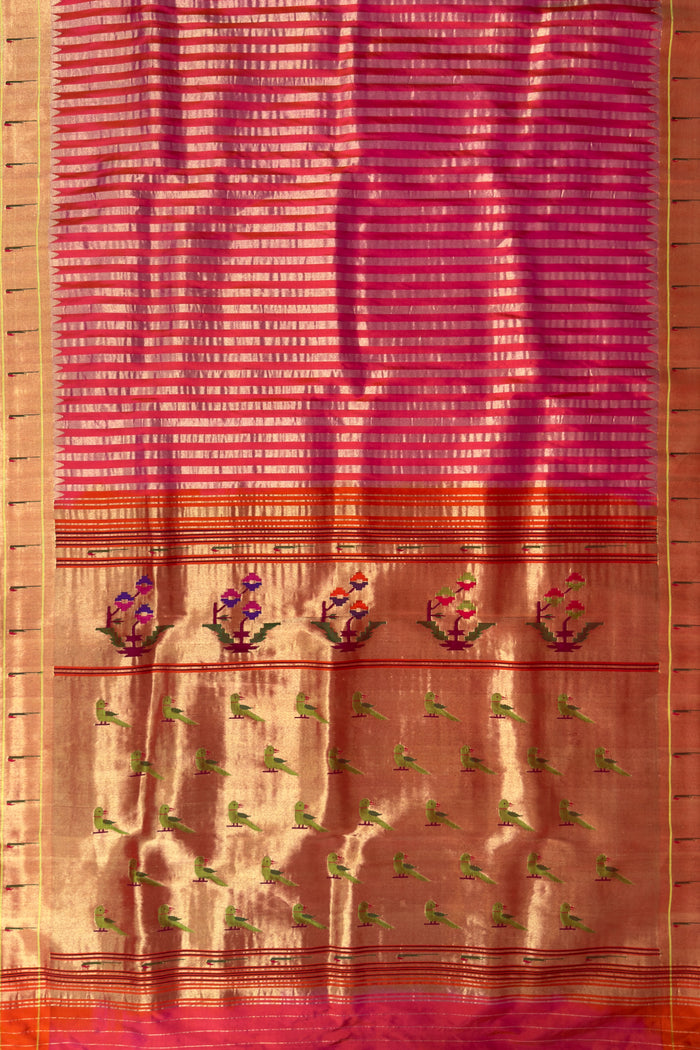 Pink Stripes Pure Silk Handloom Paithani