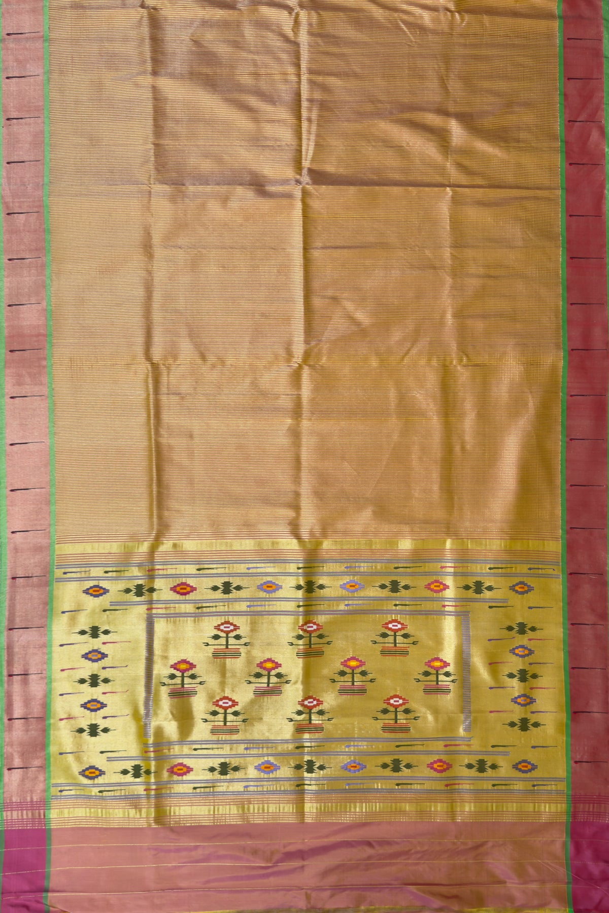 Lemon Yellow Pure Silk Handloom Striped Paithani Saree