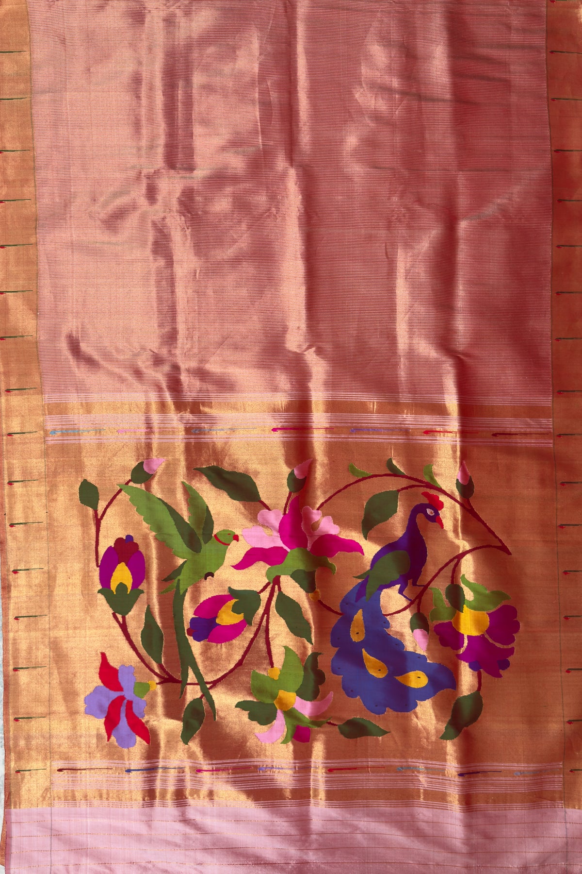 Baby Pink Pure Silk Handloom Stripes Paithani Saree