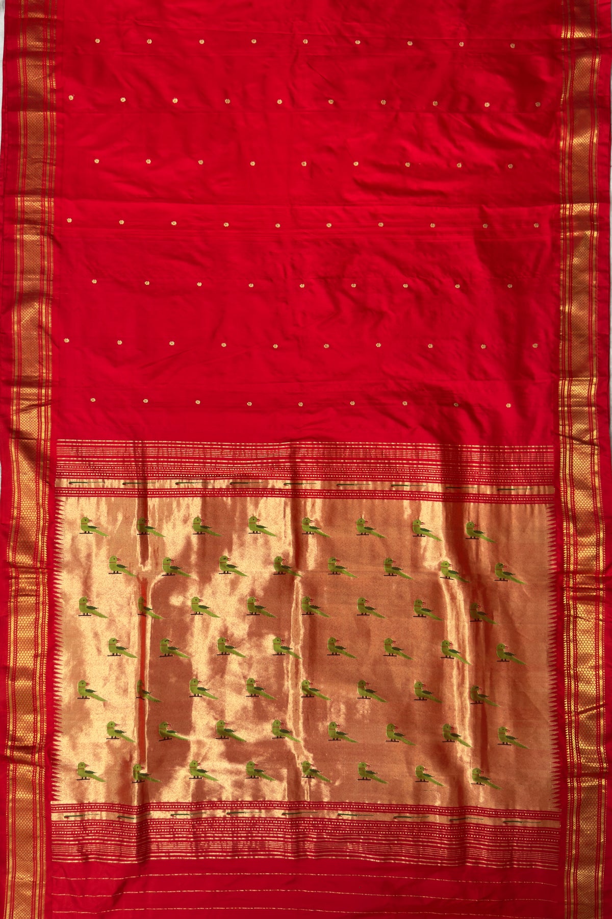 Red Handloom Pure Silk Paithani with Parrot Pallu