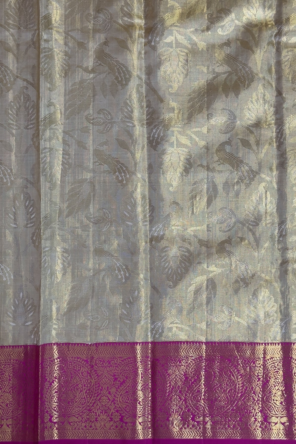 Ivory Pure Silk Handloom Tissue Kanjeevaram