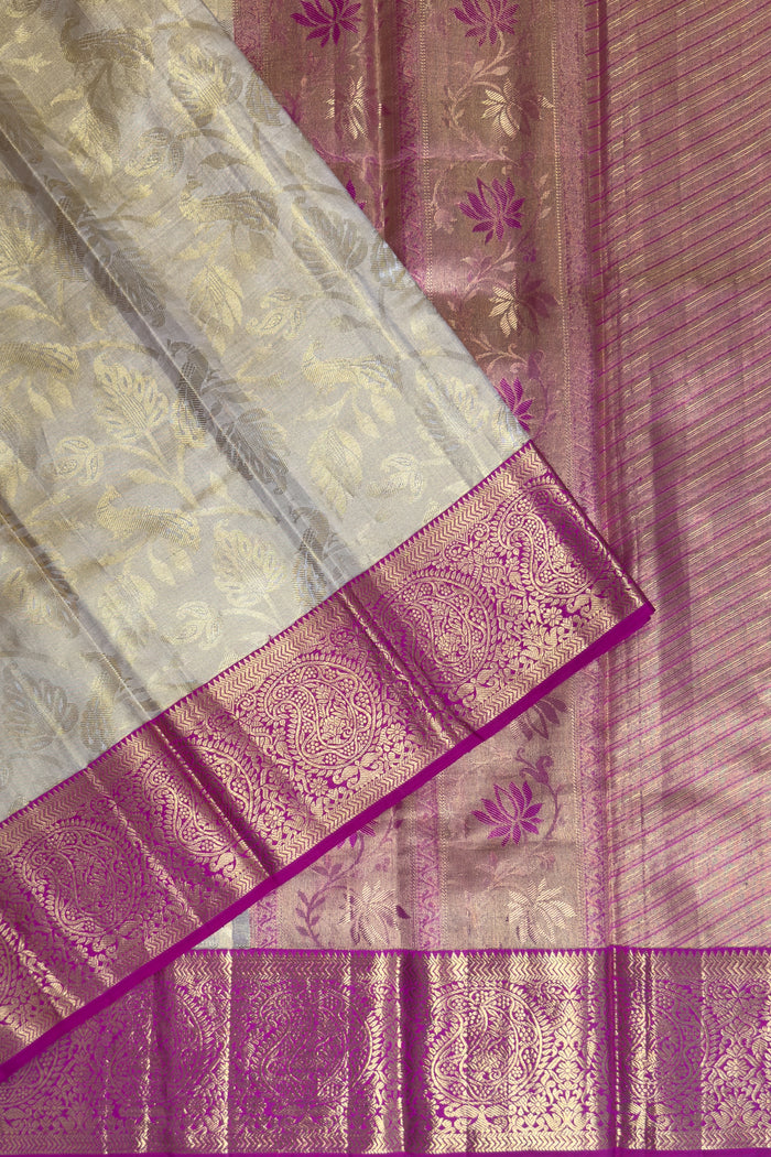 Ivory Pure Silk Handloom Tissue Kanjeevaram