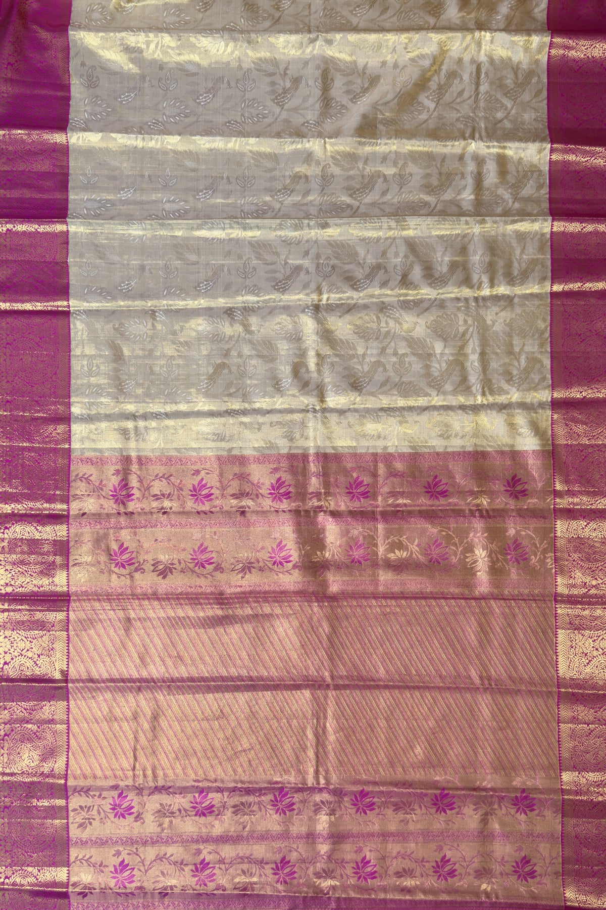 Ivory Pure Silk Handloom Tissue Kanjeevaram