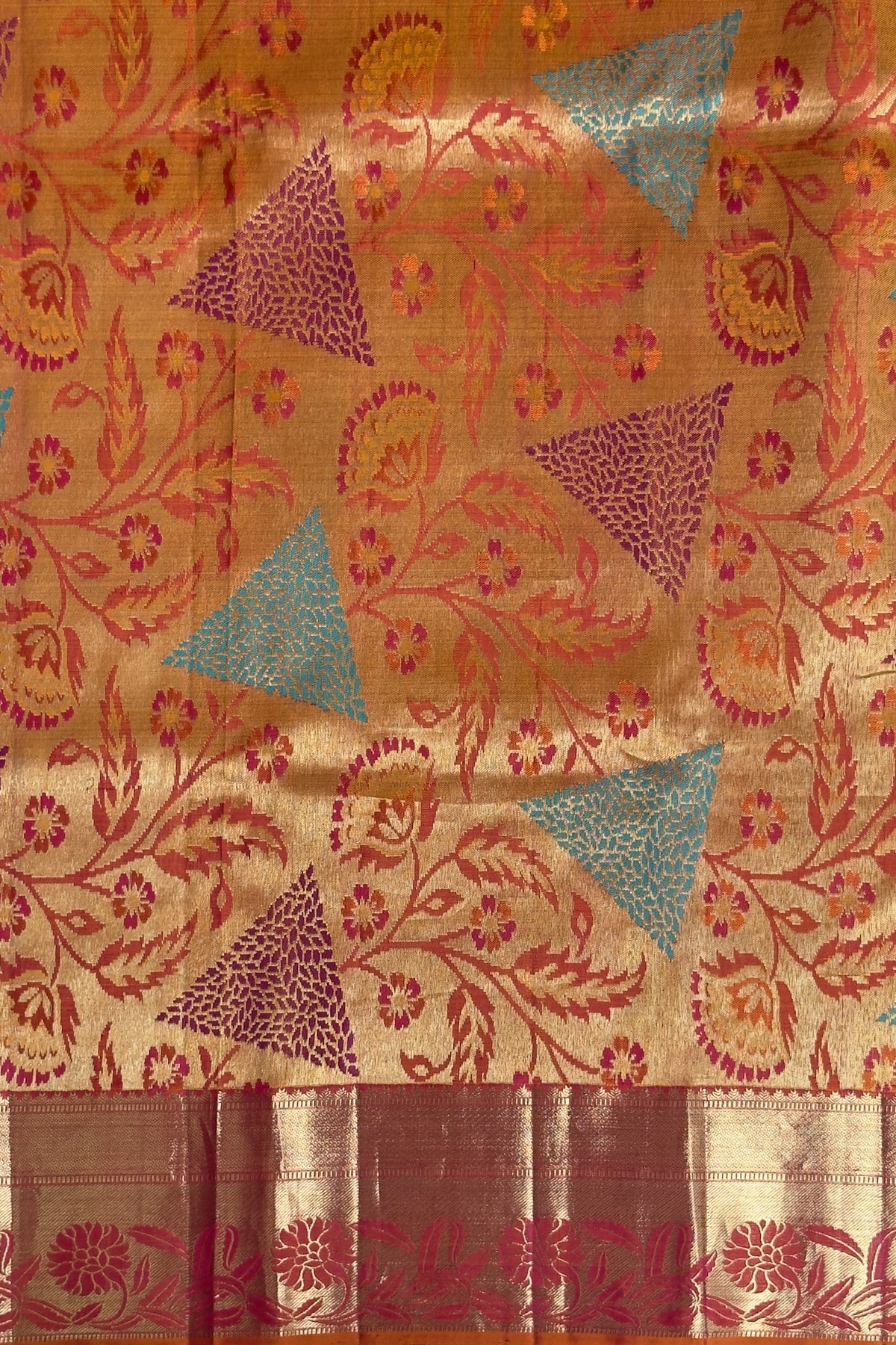 Orange Pure Silk Tissue Handloom Kanjeevaram