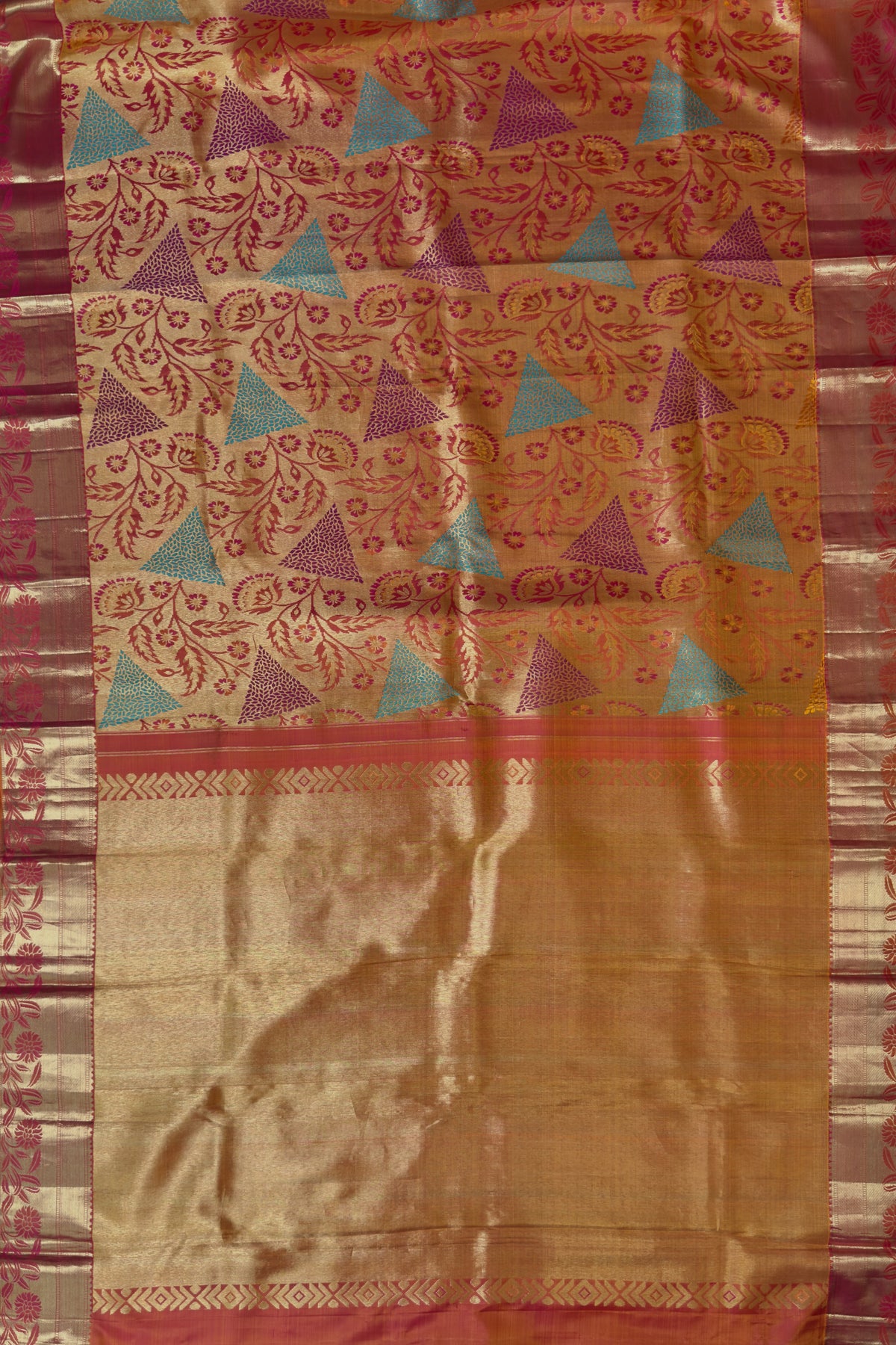 Orange Pure Silk Tissue Handloom Kanjeevaram