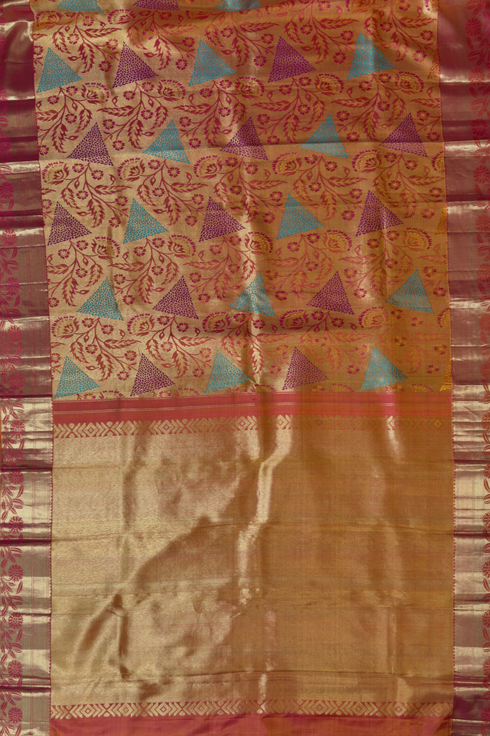 Orange Pure Silk Tissue Handloom Kanjeevaram
