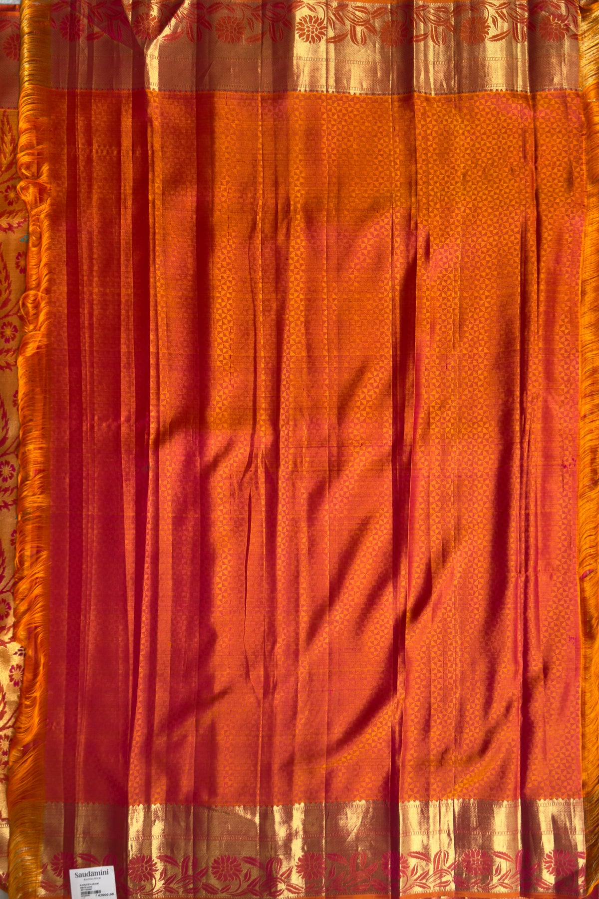 Orange Pure Silk Tissue Handloom Kanjeevaram