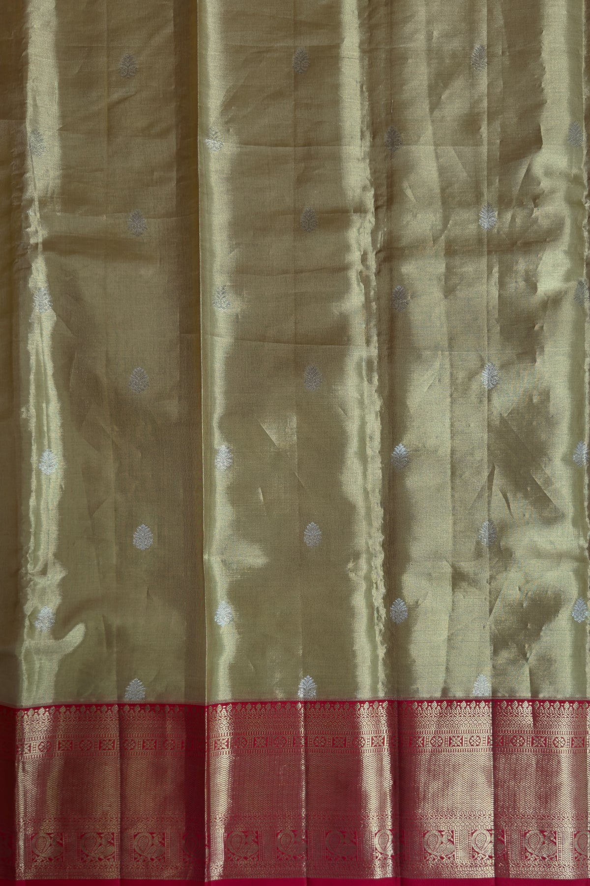 Gold & Red Pure Silk Handloom Tissue Kanjeevaram