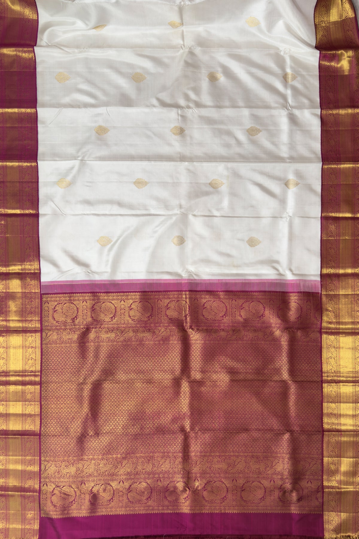 White & Purple Pure Silk Handloom Kanjeevaram