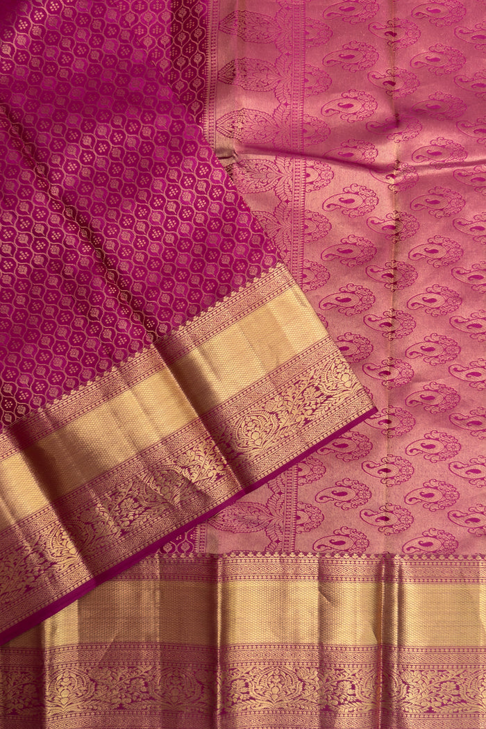 Wine & Magenta Pure Silk Handloom Kanjeevaram