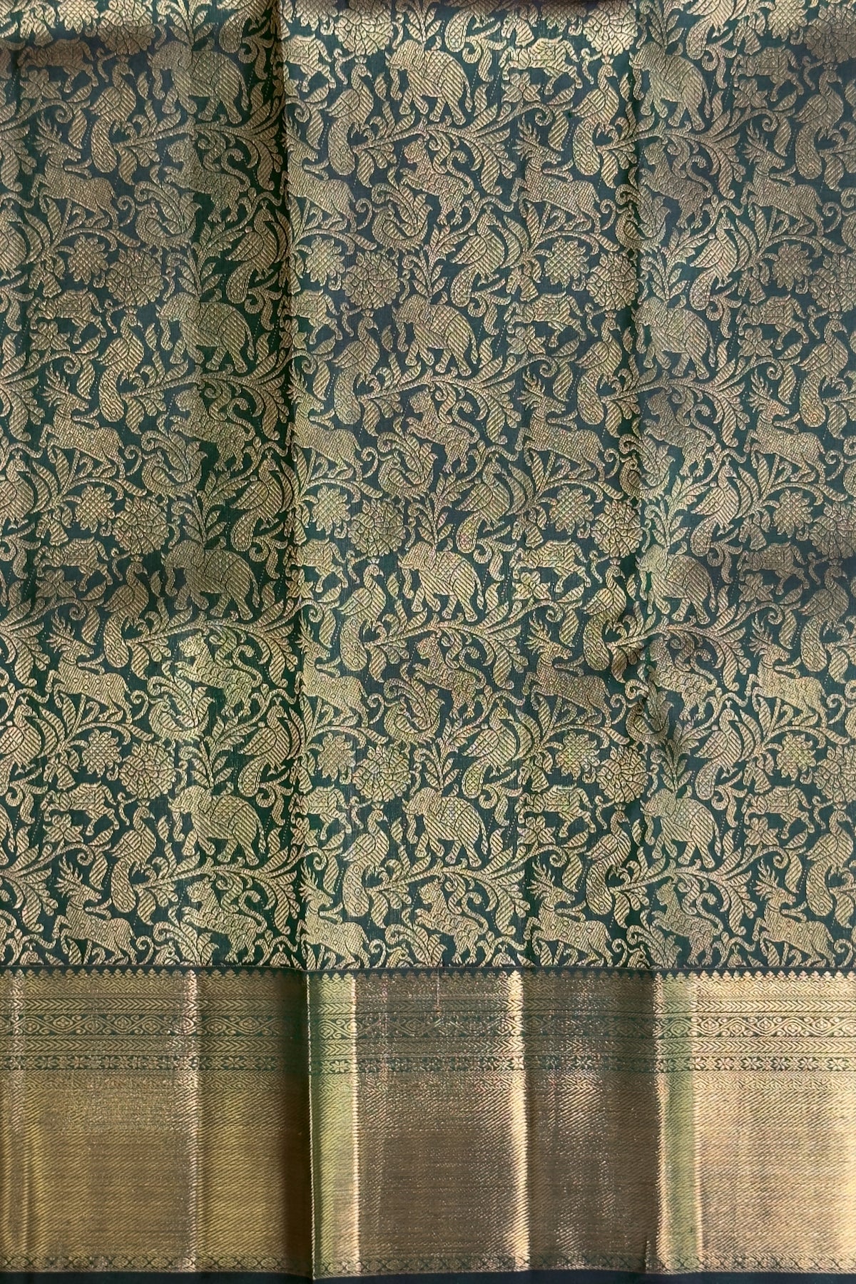 Bottle Green Pure Silk Handloom Kanjeevaram