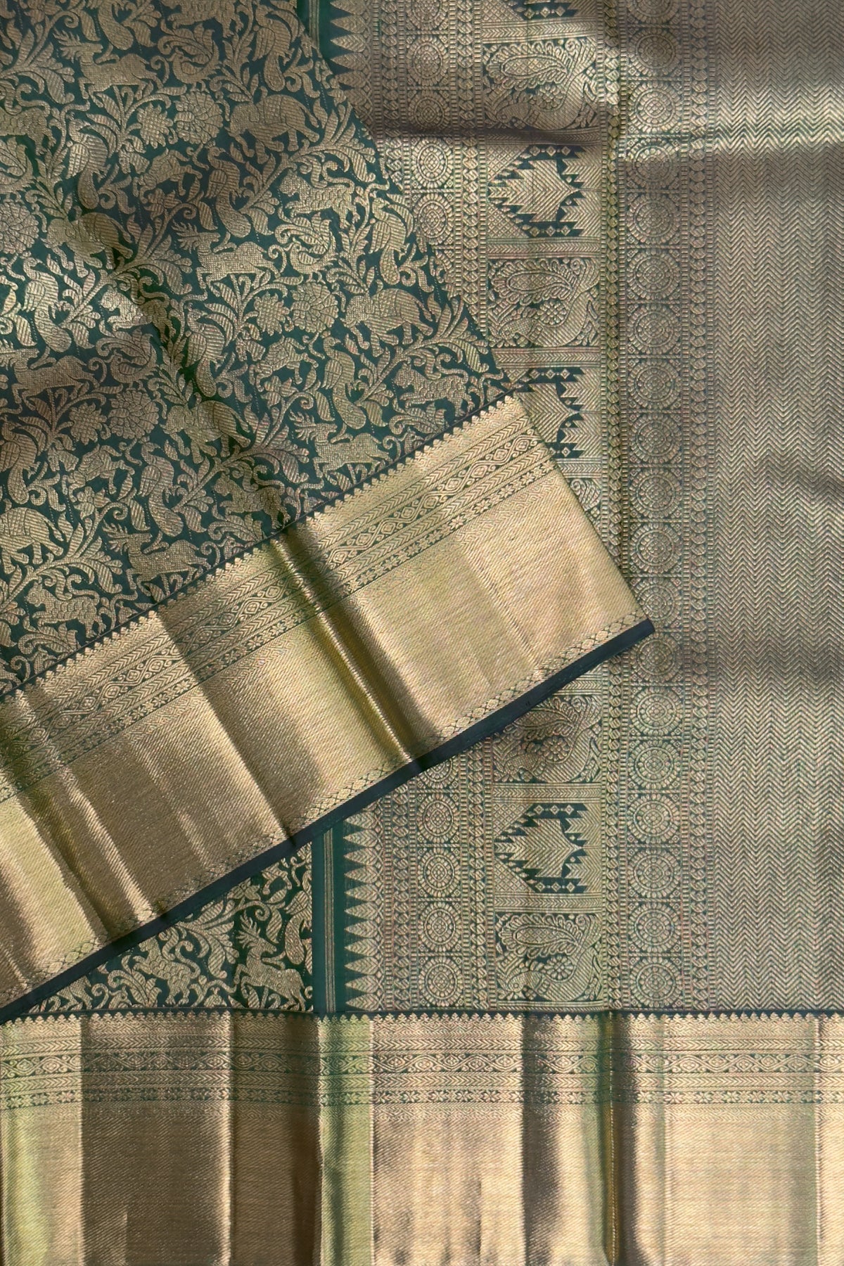 Bottle Green Pure Silk Handloom Kanjeevaram