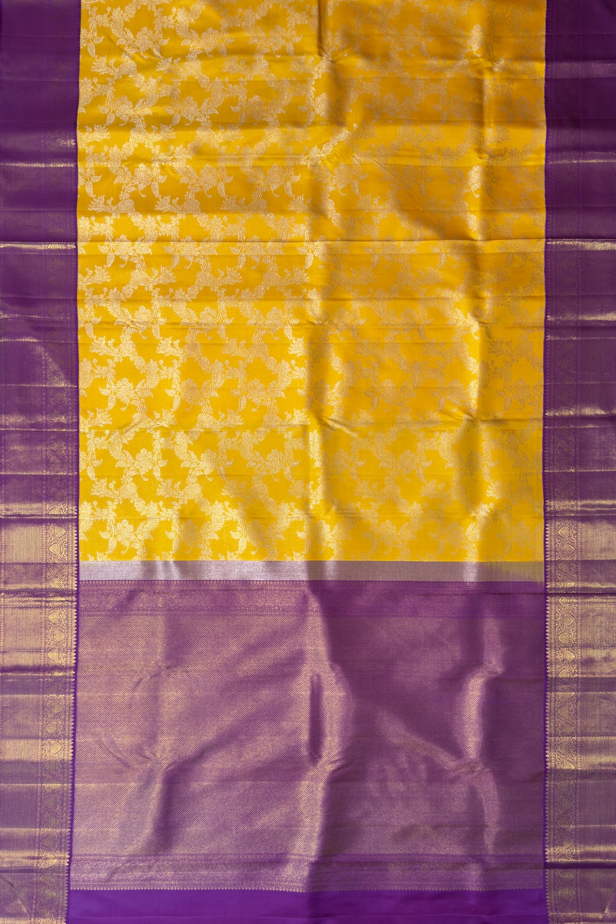 Yellow & Purple Pure Silk Handloom Kanjeevaram