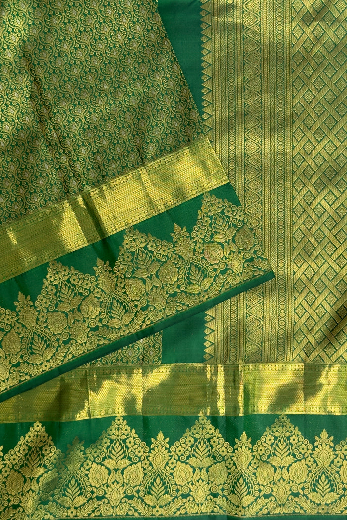 Bottle Green Pure Silk Handloom Kanjeevaram