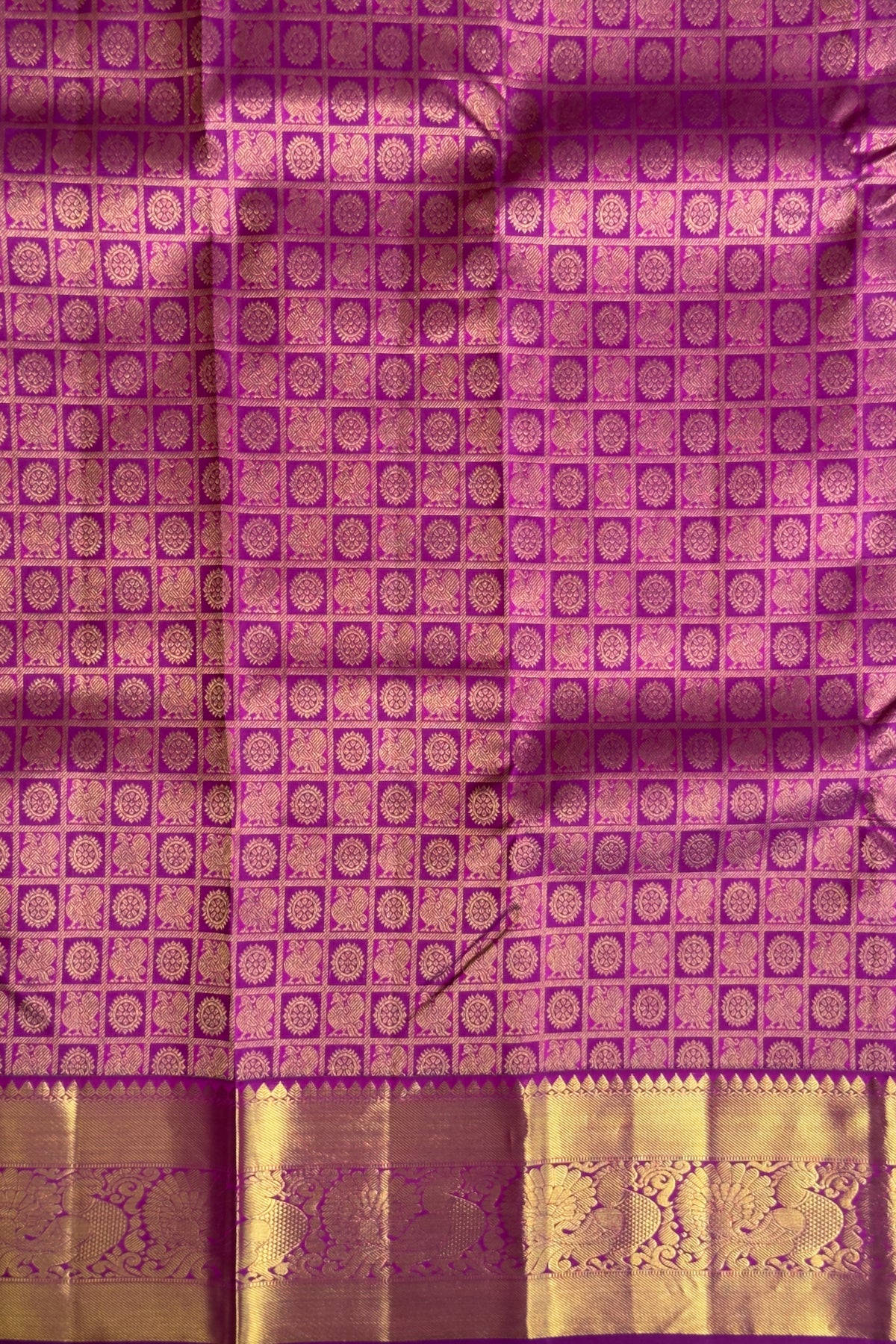 Purple Checks Pure Silk Handloom Kanjeevaram