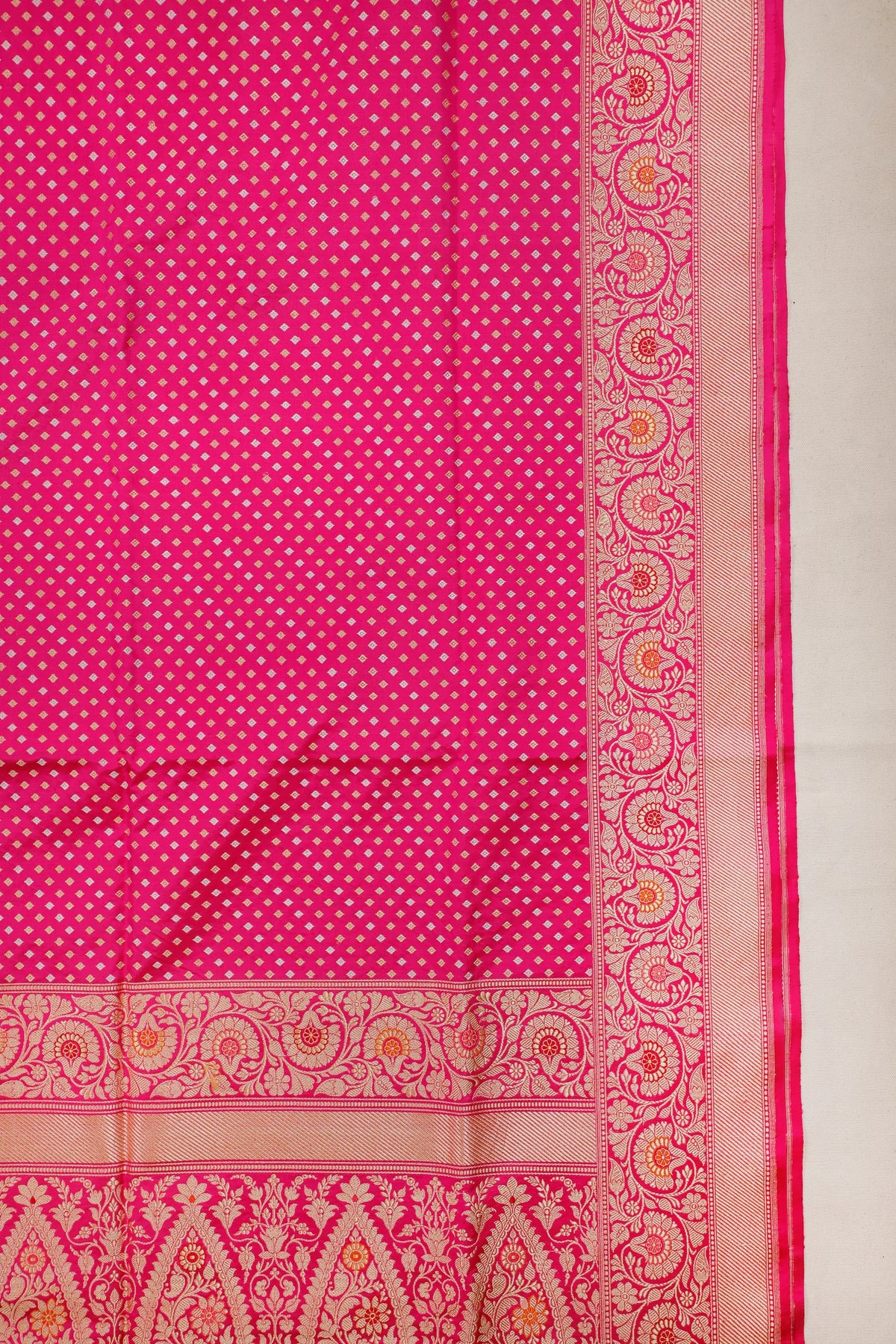 Hot Pink Real Zari Pure Silk Benarasi Saree - Revival Design with Hazaar Buttis