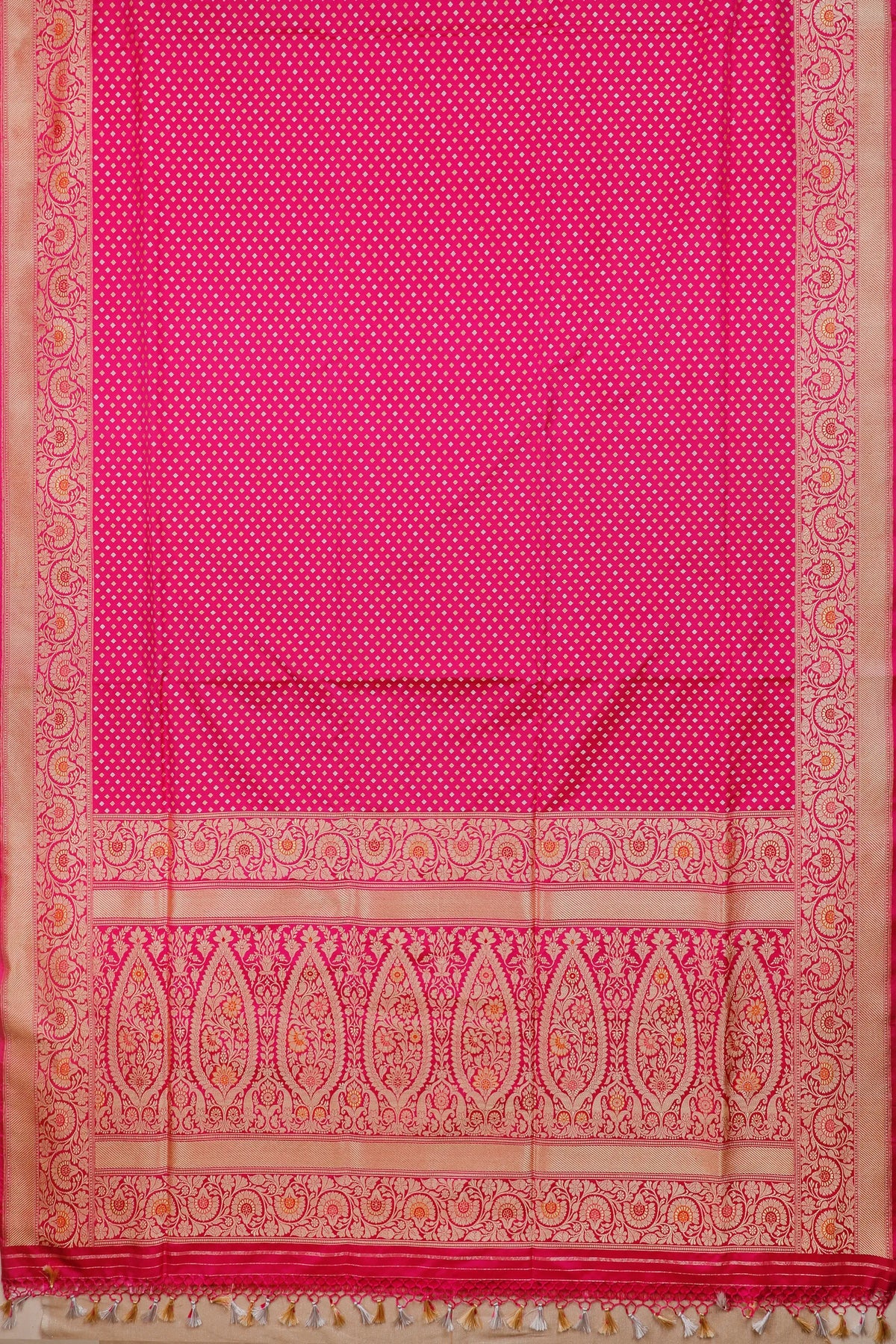 Hot Pink Real Zari Pure Silk Benarasi Saree - Revival Design with Hazaar Buttis