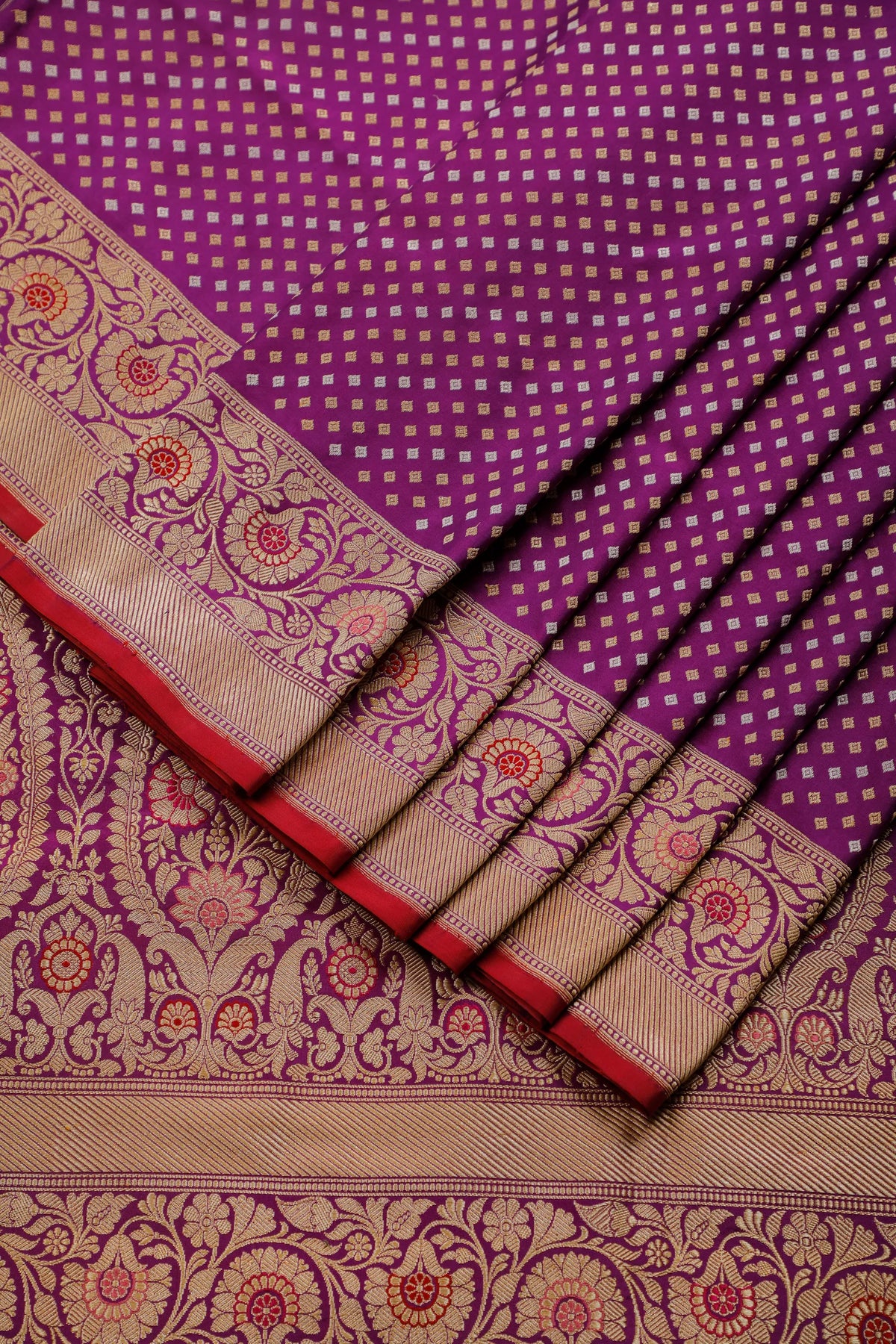Purple Real Zari Pure Silk Benarasi Saree - Revival Design with Hazaar Buttis