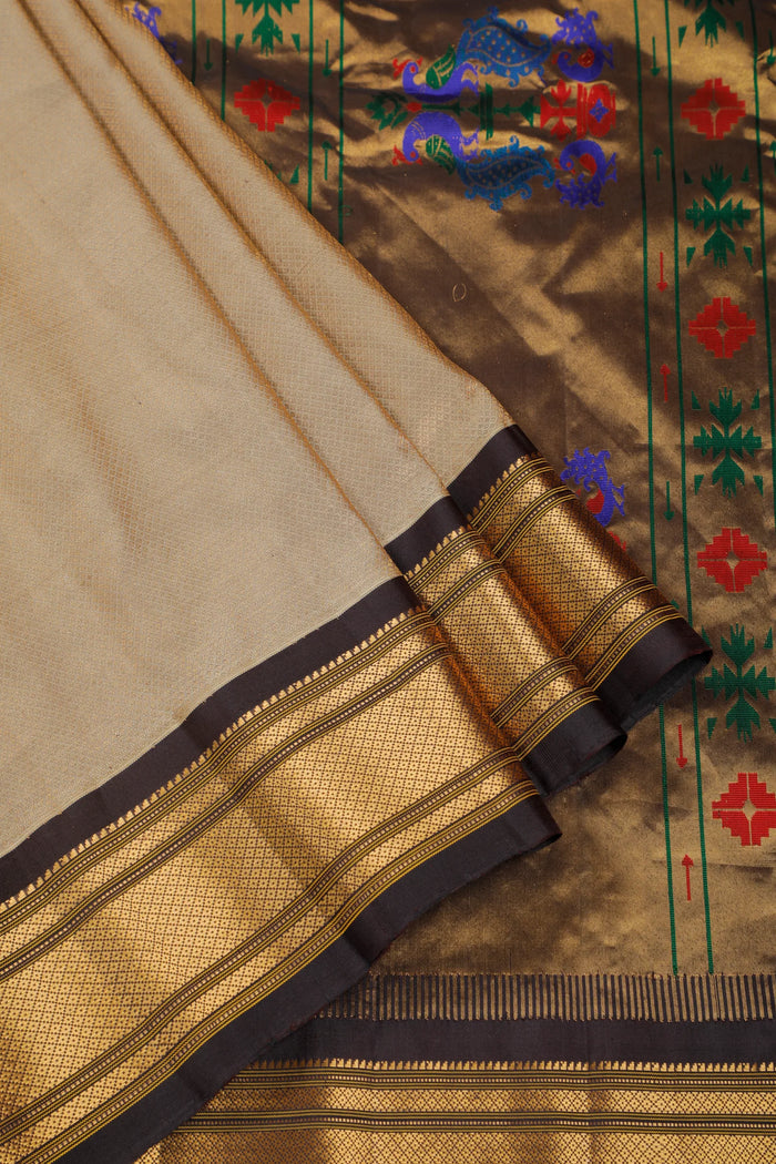 Ivory Handloom Pure Silk Gadwal Saree in Brocade Design