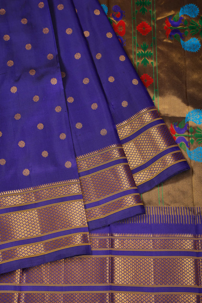 Purple Handloom Pure Silk Gadwal Saree - Kalanjali Paithani