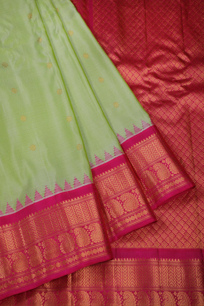 Pista Green Handloom Pure Silk Gadwal Saree - Kalanjali Paithani in Brocade Pattern