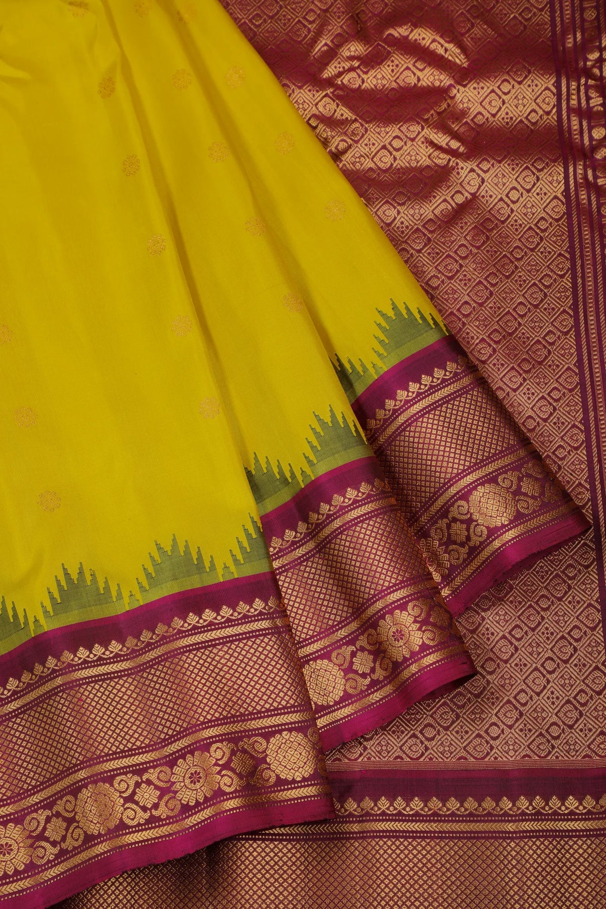 Mustard Yellow Handloom Pure Silk Gadwal Saree with Ganga Jamuna Border