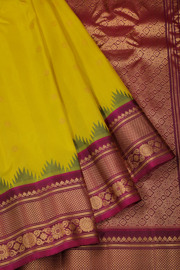 Mustard Yellow Handloom Pure Silk Gadwal Saree with Ganga Jamuna Border