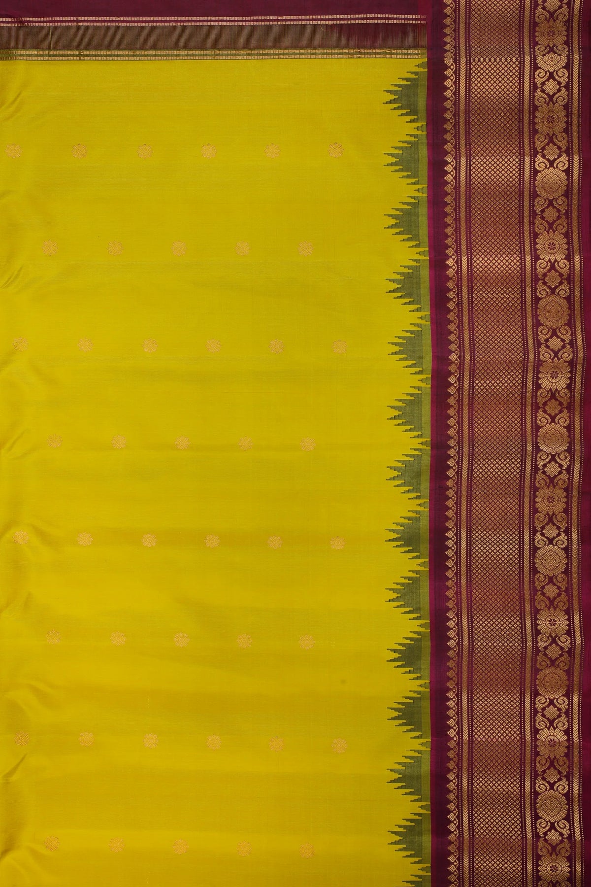 Mustard Yellow Handloom Pure Silk Gadwal Saree with Ganga Jamuna Border