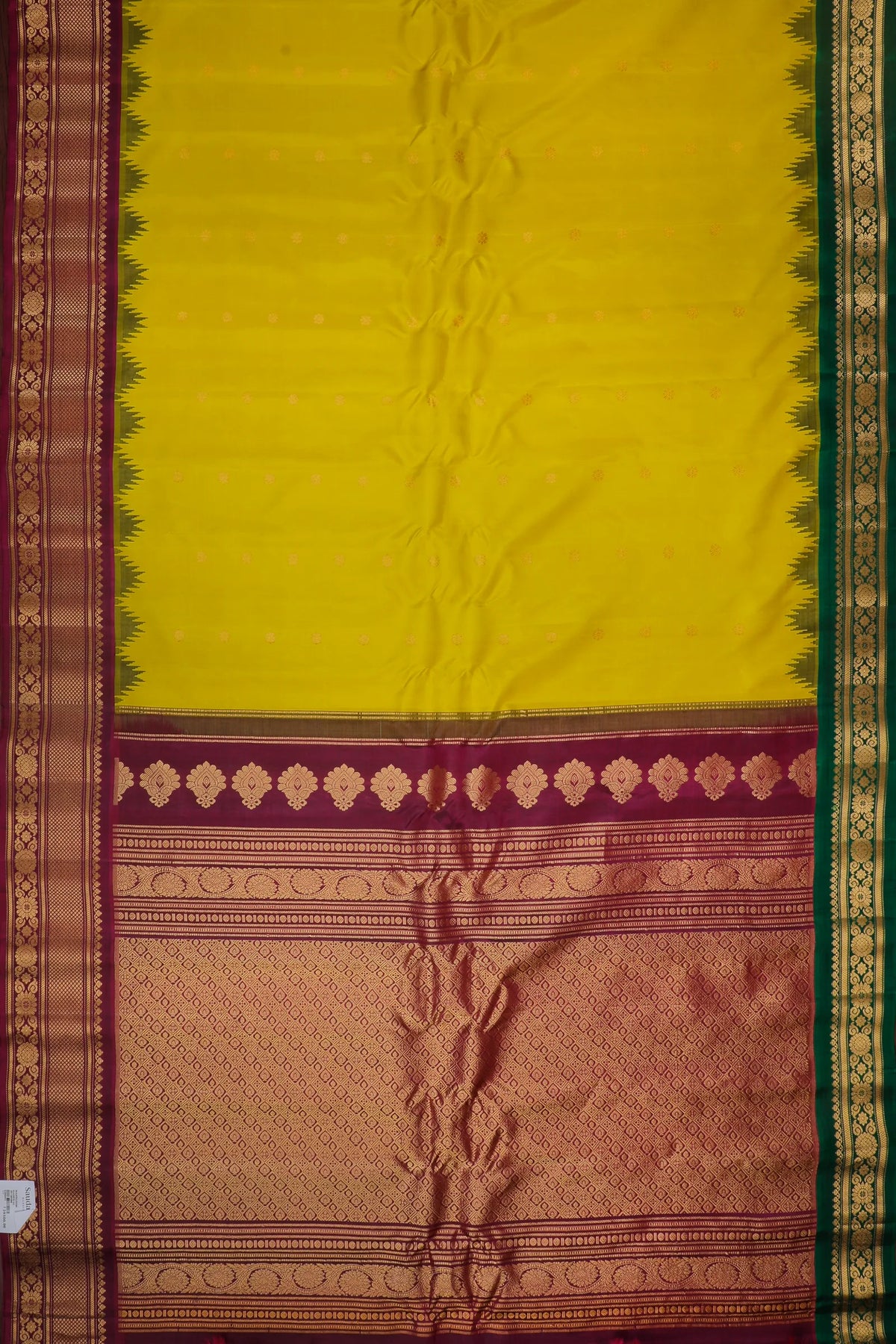 Mustard Yellow Handloom Pure Silk Gadwal Saree with Ganga Jamuna Border