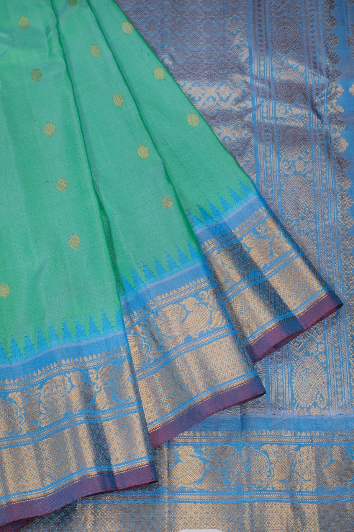 Dark Sky Blue Handloom Pure Silk Gadwal Saree