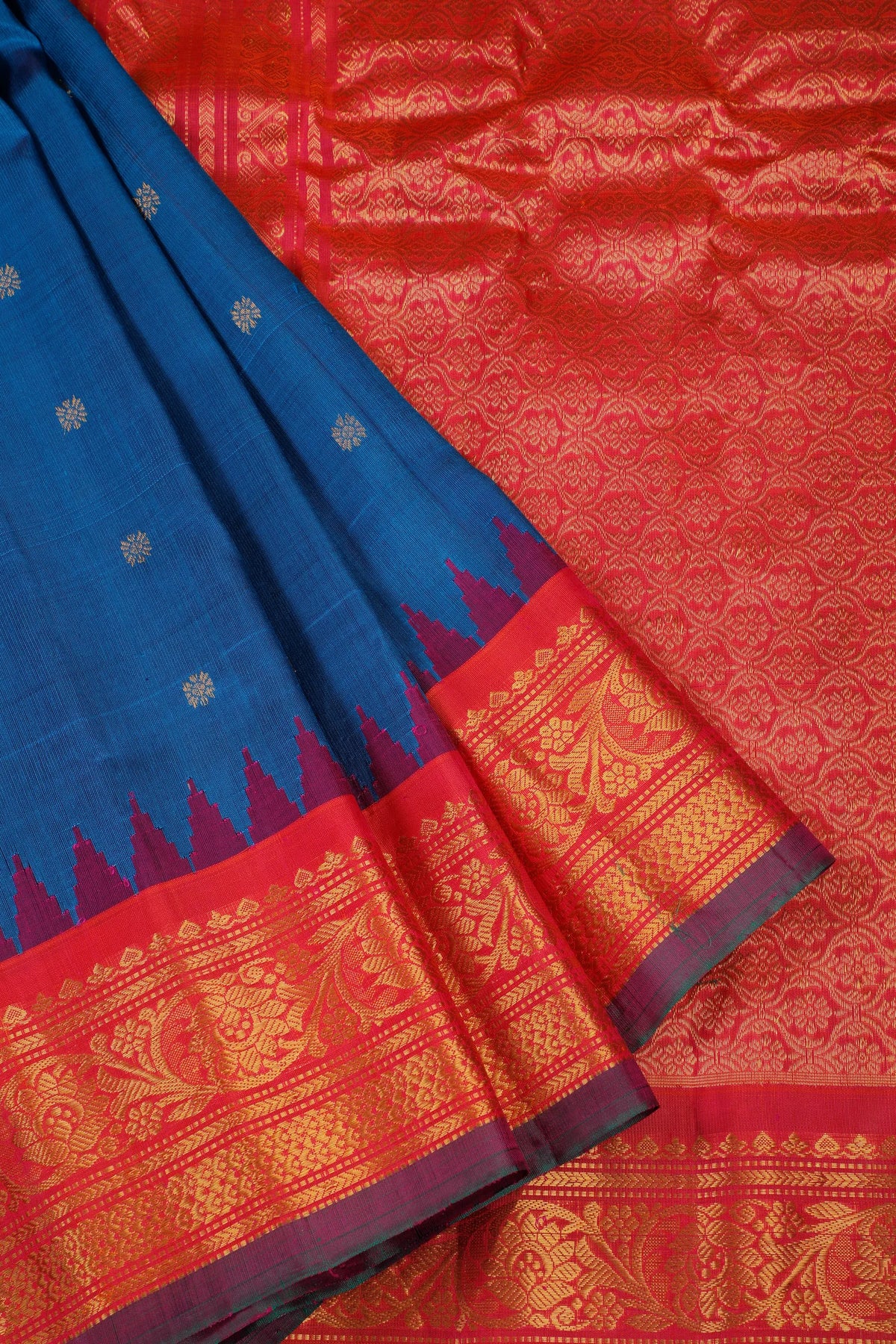 Peacock Blue Handloom Pure Silk Gadwal Saree with Brocade Border