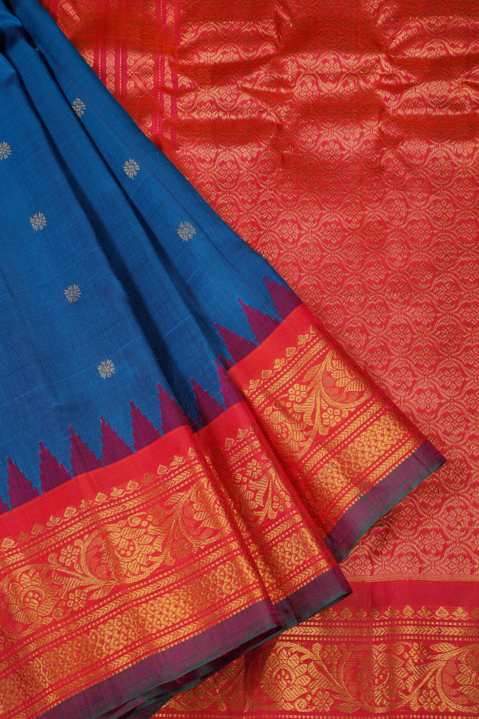 Peacock Blue Handloom Pure Silk Gadwal Saree with Brocade Border